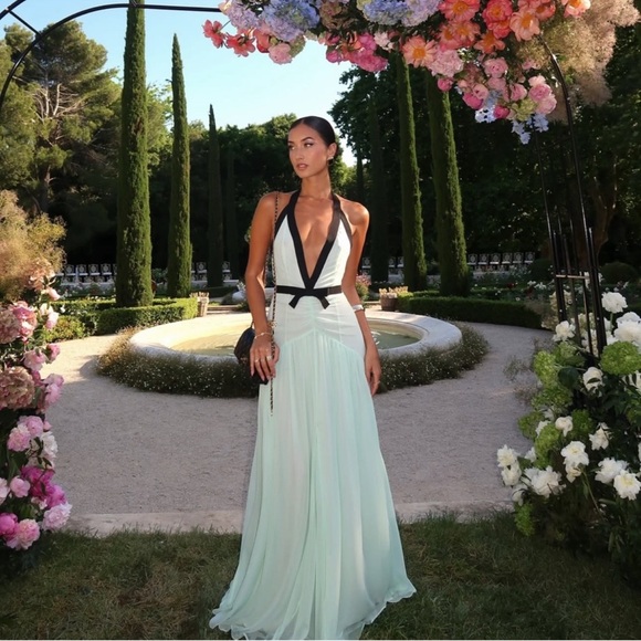 Helsa The Siren Dress in Silk Chiffon in Mint & Black Size XS NEW! With tags! - Picture 12 of 12